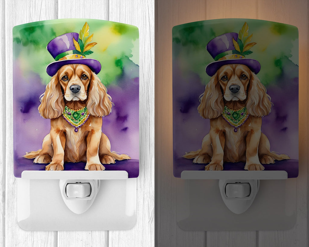 Cocker Spaniel King of Mardi Gras Ceramic Night Light Compact, UL-Certified, Ideal for Bedroom, Bathroom, Nursery, Hallway, Kitchen, 6x4x3, Multicolor