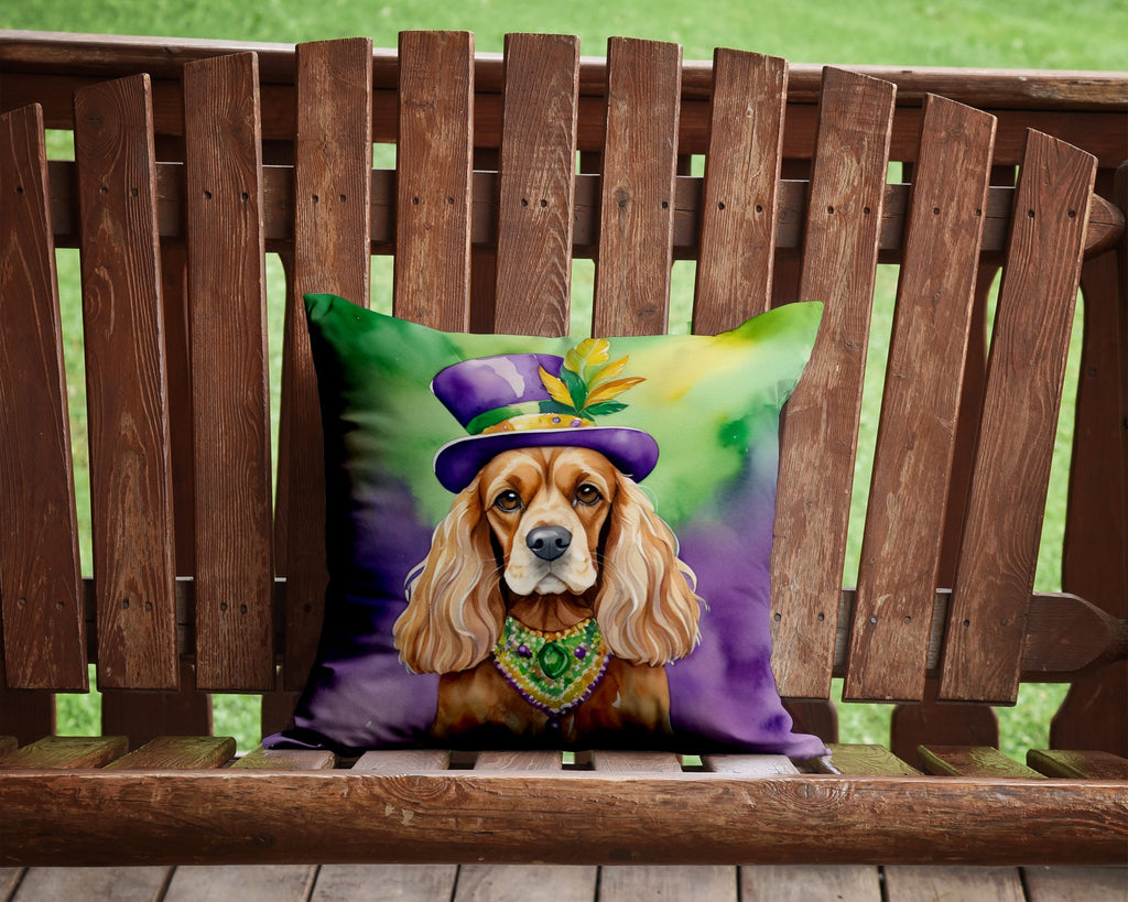 Cocker Spaniel King of Mardi Gras Decorative Throw Pillow 14x14 Indoor Outdoor Accent Cushion, Fabric Cover with Insert for Sofa, Bed, Porch & Living Room