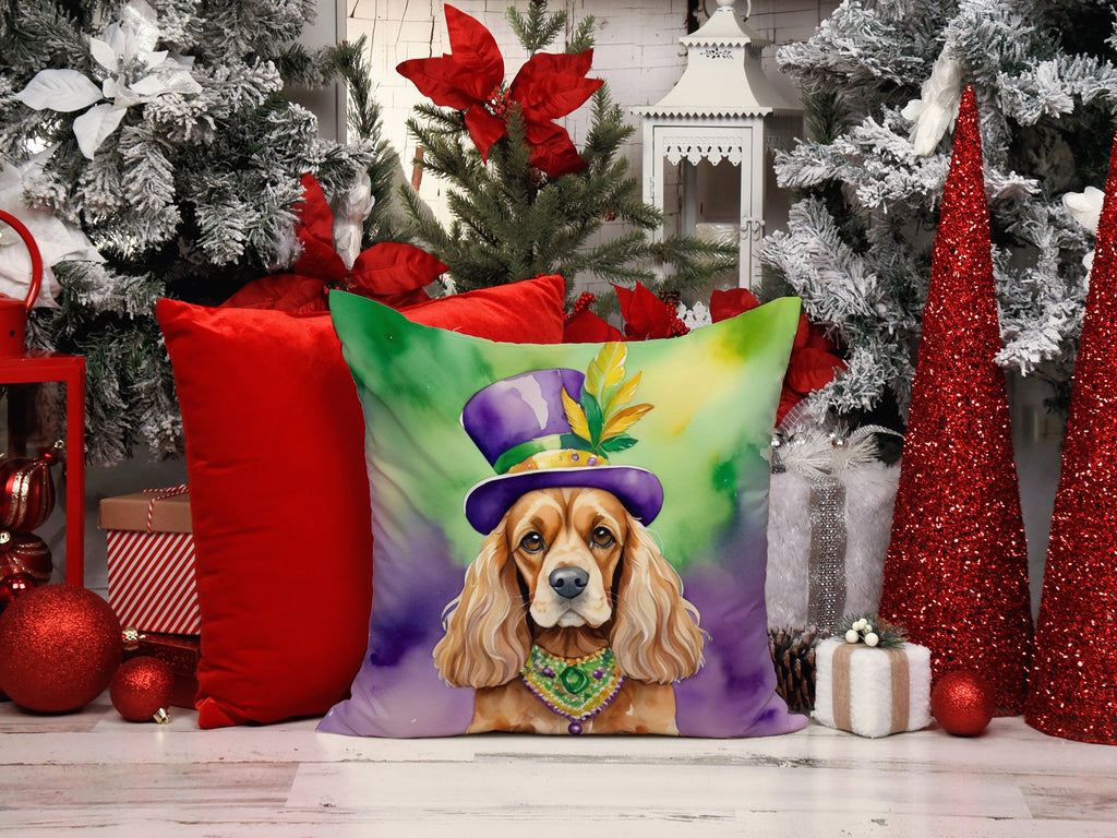 Cocker Spaniel King of Mardi Gras Decorative Throw Pillow 14x14 Indoor Outdoor Accent Cushion, Fabric Cover with Insert for Sofa, Bed, Porch & Living Room