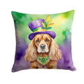 Cocker Spaniel King of Mardi Gras Decorative Throw Pillow 18x18 Indoor Outdoor Accent Cushion, Fabric Cover with Insert for Sofa, Bed, Porch & Living Room