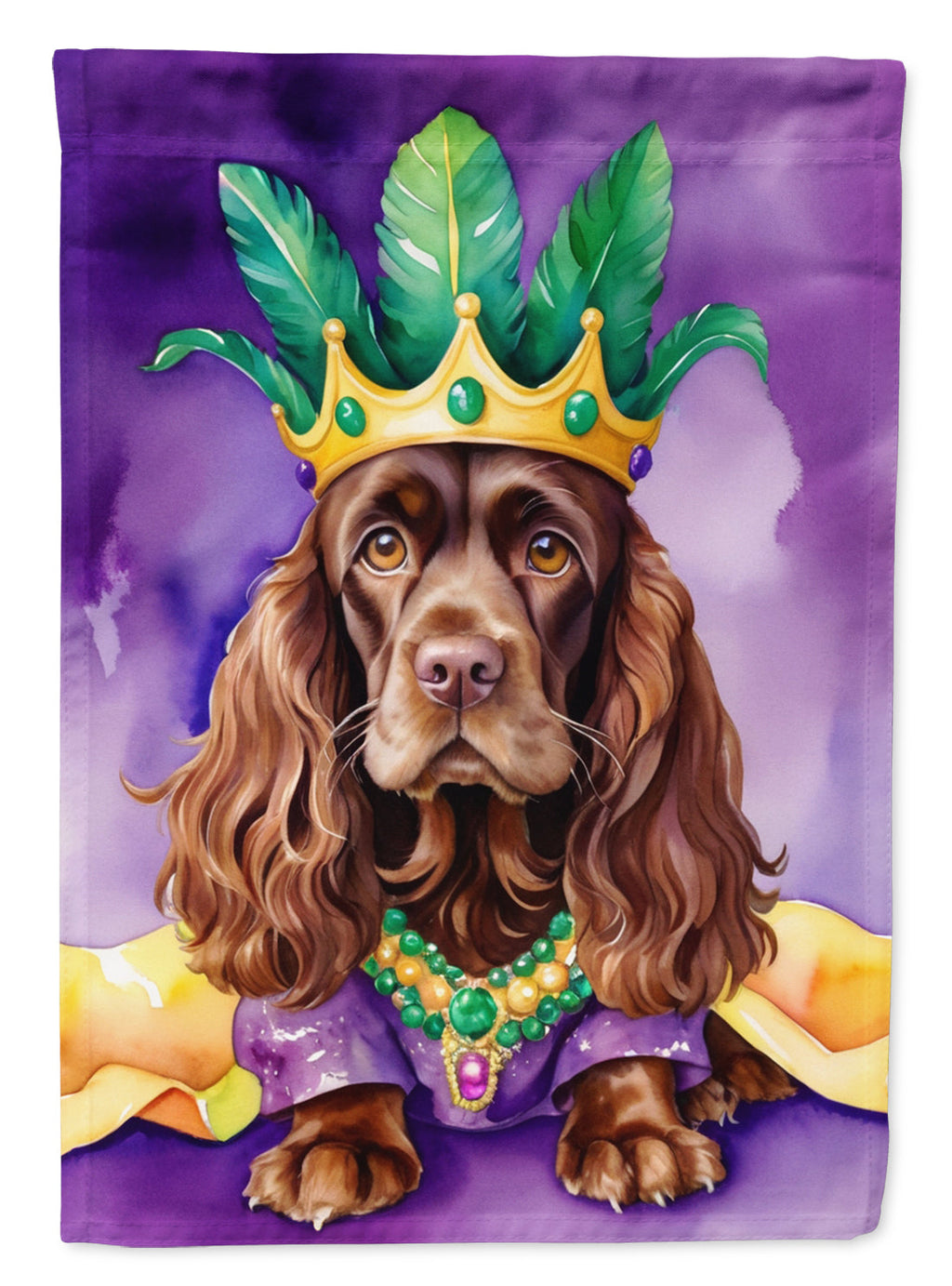 Cocker Spaniel King of Mardi Gras House Flag 28x40 Porch Sleeve Pole Decorative Outside Yard Banner Artwork Wall Hanging, Polyester