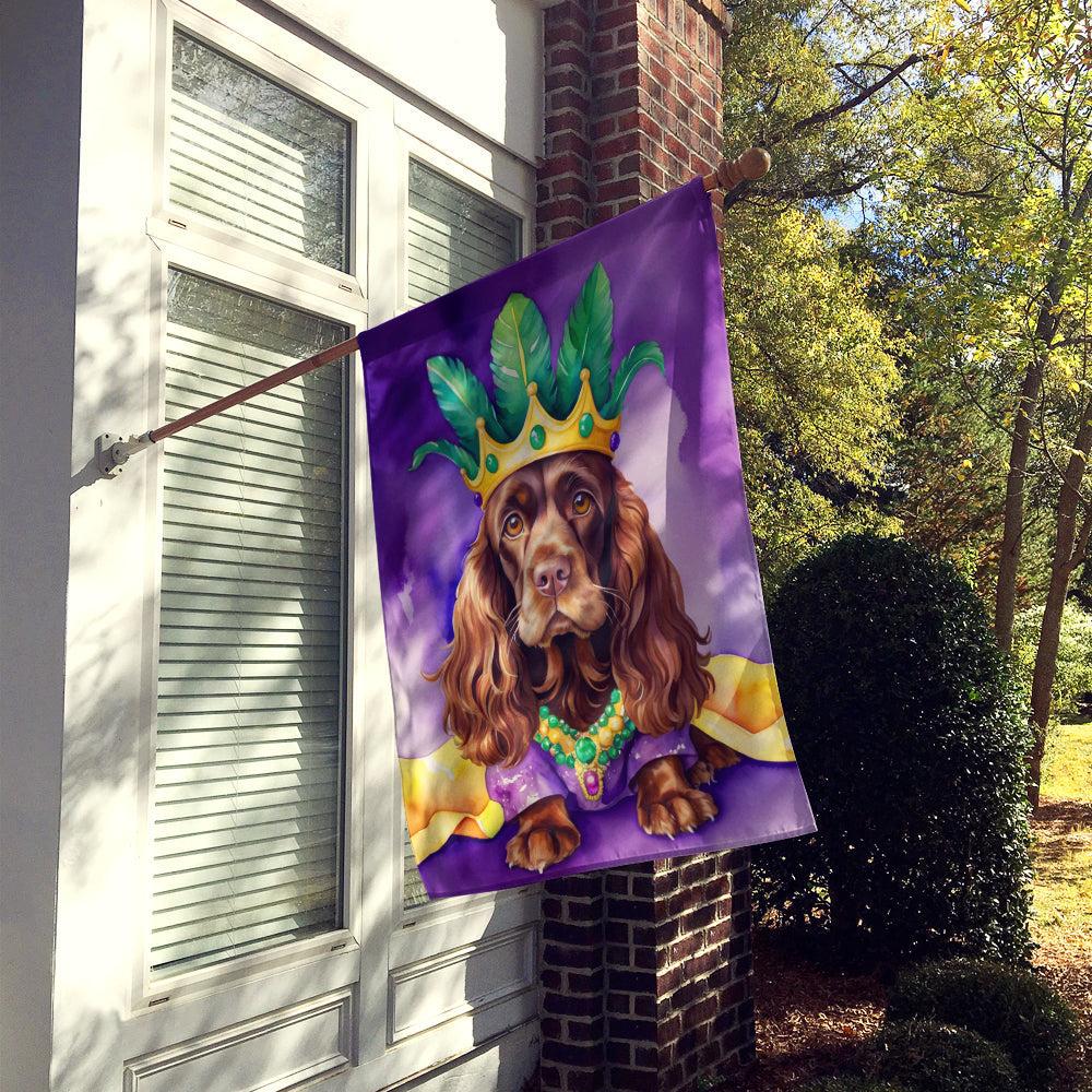 Cocker Spaniel King of Mardi Gras House Flag 28x40 Porch Sleeve Pole Decorative Outside Yard Banner Artwork Wall Hanging, Polyester