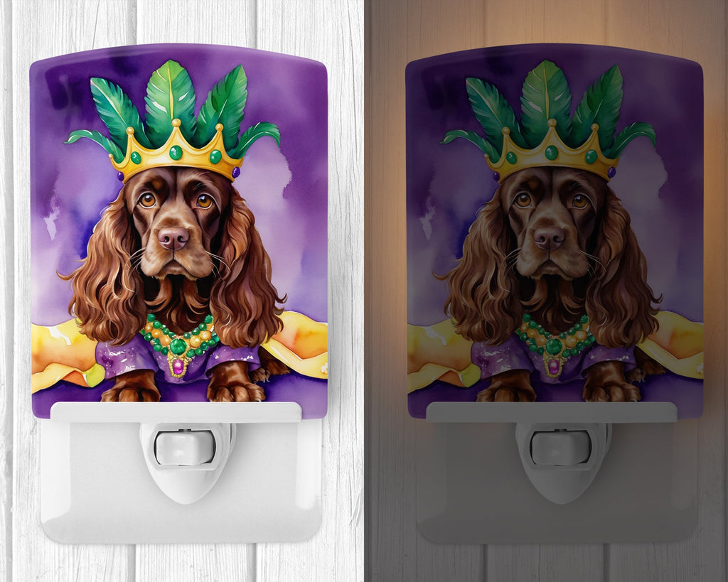Cocker Spaniel King of Mardi Gras Ceramic Night Light Compact, UL-Certified, Ideal for Bedroom, Bathroom, Nursery, Hallway, Kitchen, 6x4x3, Multicolor