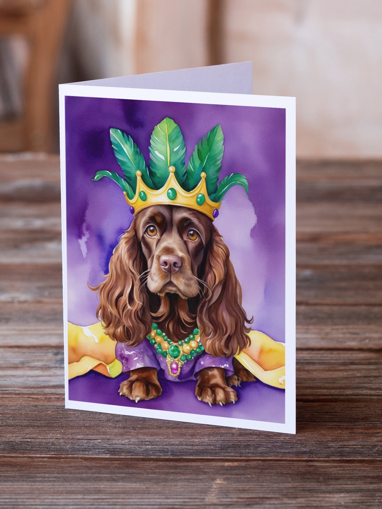 Cocker Spaniel King of Mardi Gras Greeting Cards Pack of 8 Blank Cards with Envelopes Whimsical A7 Size 5x7