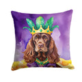 Cocker Spaniel King of Mardi Gras Decorative Throw Pillow 14x14 Indoor Outdoor Accent Cushion, Fabric Cover with Insert for Sofa, Bed, Porch & Living Room