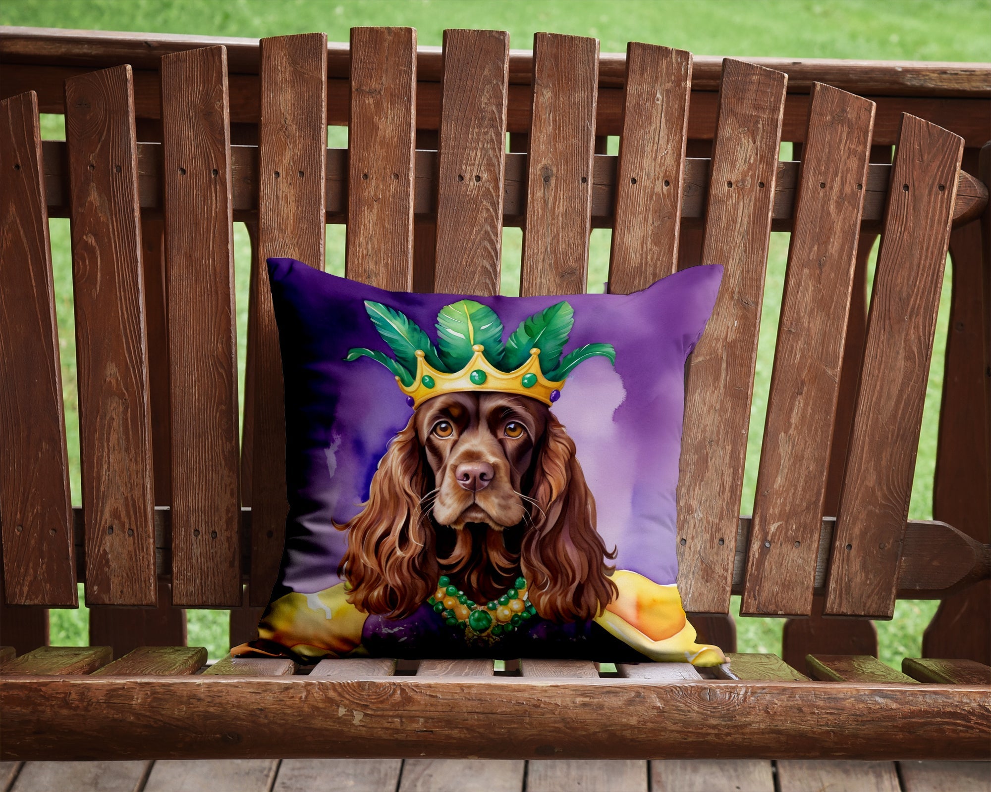 Cocker Spaniel King of Mardi Gras Decorative Throw Pillow 14x14 Indoor Outdoor Accent Cushion, Fabric Cover with Insert for Sofa, Bed, Porch & Living Room