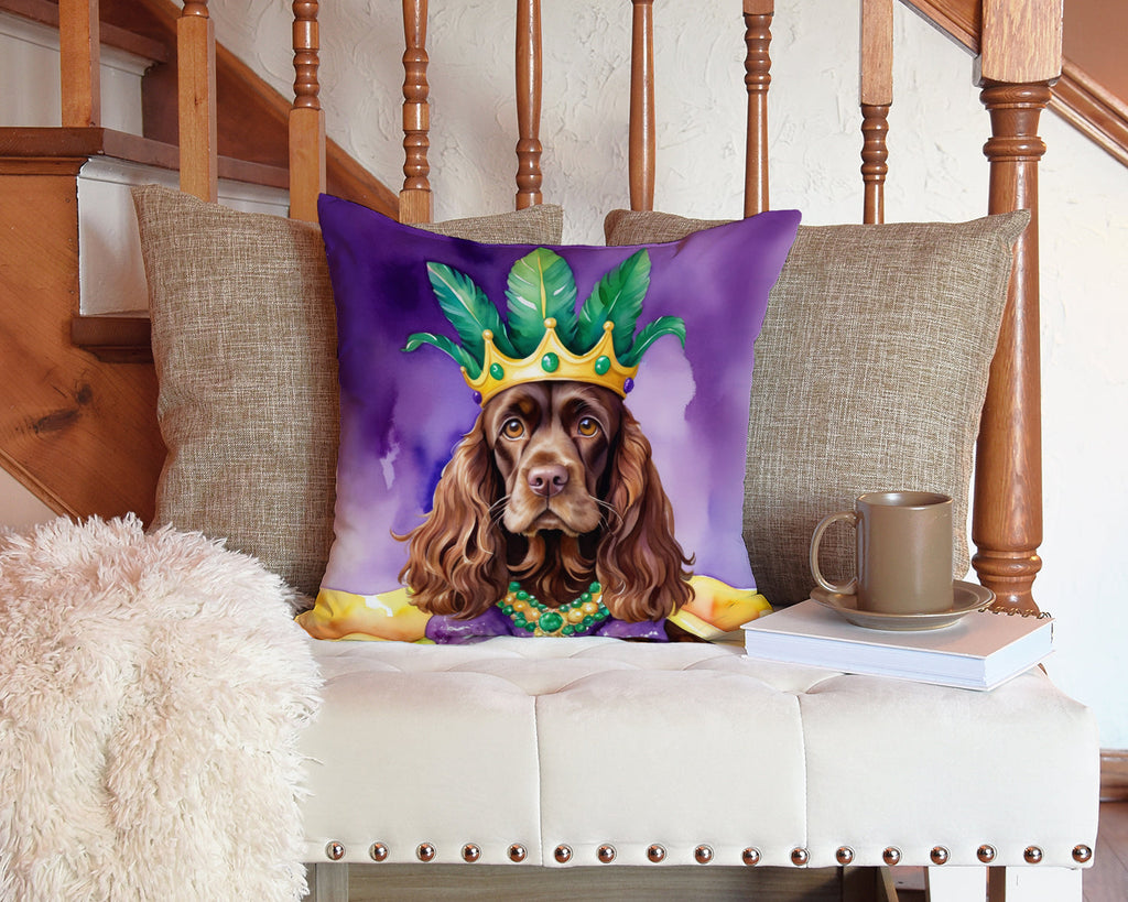 Cocker Spaniel King of Mardi Gras Decorative Throw Pillow 14x14 Indoor Outdoor Accent Cushion, Fabric Cover with Insert for Sofa, Bed, Porch & Living Room