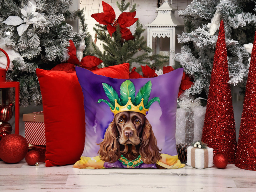 Cocker Spaniel King of Mardi Gras Decorative Throw Pillow 14x14 Indoor Outdoor Accent Cushion, Fabric Cover with Insert for Sofa, Bed, Porch & Living Room