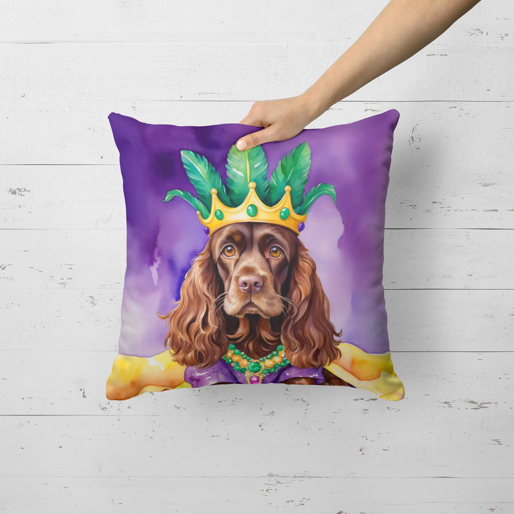 Cocker Spaniel King of Mardi Gras Decorative Throw Pillow 18x18 Indoor Outdoor Accent Cushion, Fabric Cover with Insert for Sofa, Bed, Porch & Living Room