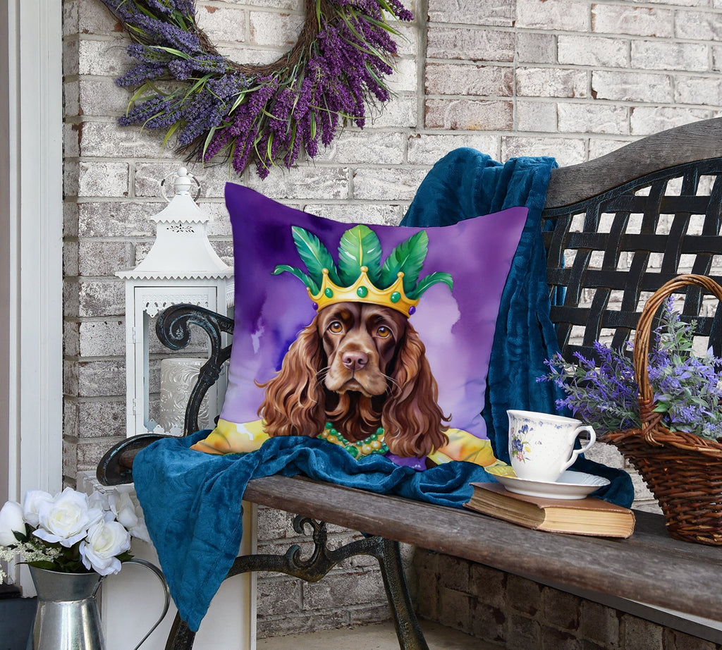 Cocker Spaniel King of Mardi Gras Decorative Throw Pillow 18x18 Indoor Outdoor Accent Cushion, Fabric Cover with Insert for Sofa, Bed, Porch & Living Room