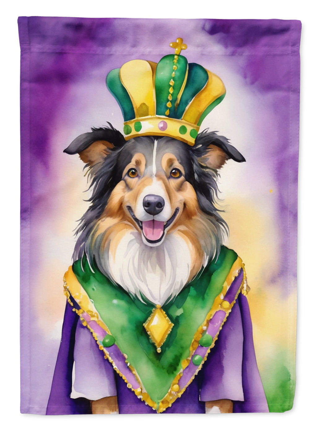 Collie King of Mardi Gras House Flag 28x40 Porch Sleeve Pole Decorative Outside Yard Banner Artwork Wall Hanging, Polyester