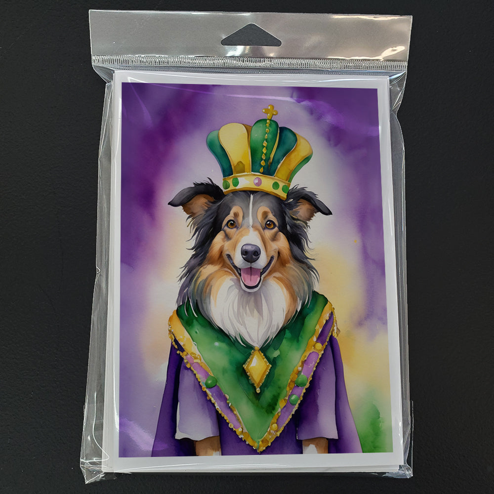 Collie King of Mardi Gras Greeting Cards Pack of 8 Blank Cards with Envelopes Whimsical A7 Size 5x7