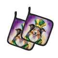 Collie King of Mardi Gras Pot Holder Set of 2 Heat Resistant Quilted Hot Pads 7.5 x 7.5 Inch, Insulated Kitchen Trivets for Cooking & Baking