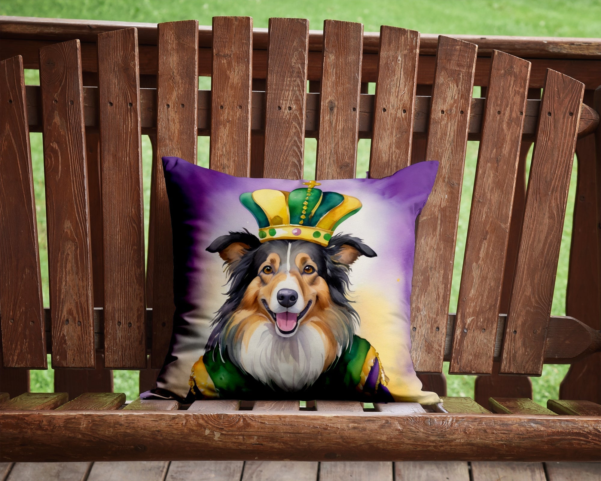 Collie King of Mardi Gras Decorative Throw Pillow 14x14 Indoor Outdoor Accent Cushion, Fabric Cover with Insert for Sofa, Bed, Porch & Living Room