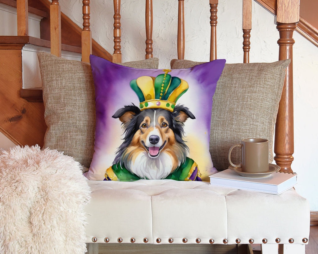 Collie King of Mardi Gras Decorative Throw Pillow 14x14 Indoor Outdoor Accent Cushion, Fabric Cover with Insert for Sofa, Bed, Porch & Living Room