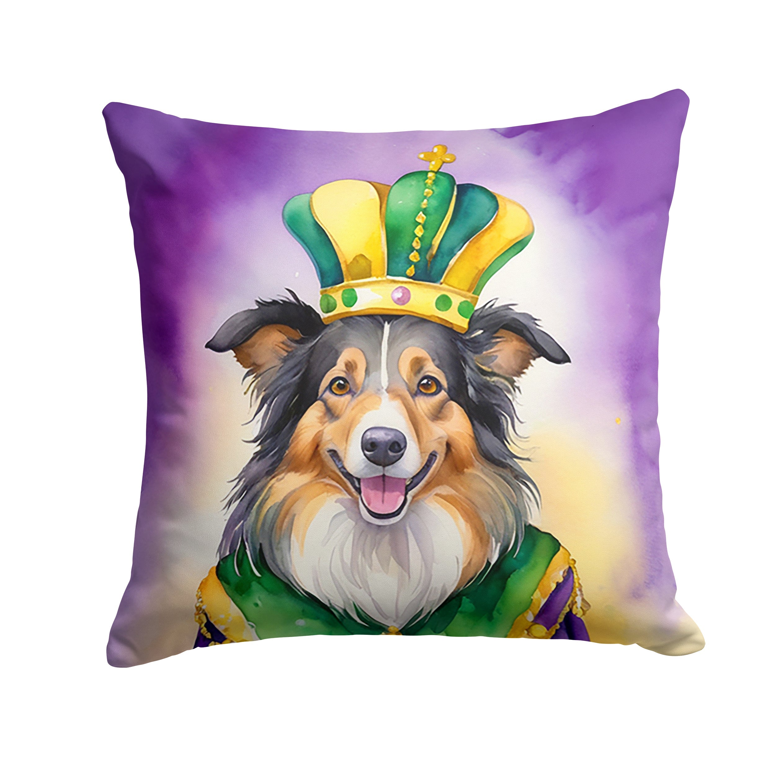 Collie King of Mardi Gras Decorative Throw Pillow 18x18 Indoor Outdoor Accent Cushion, Fabric Cover with Insert for Sofa, Bed, Porch & Living Room