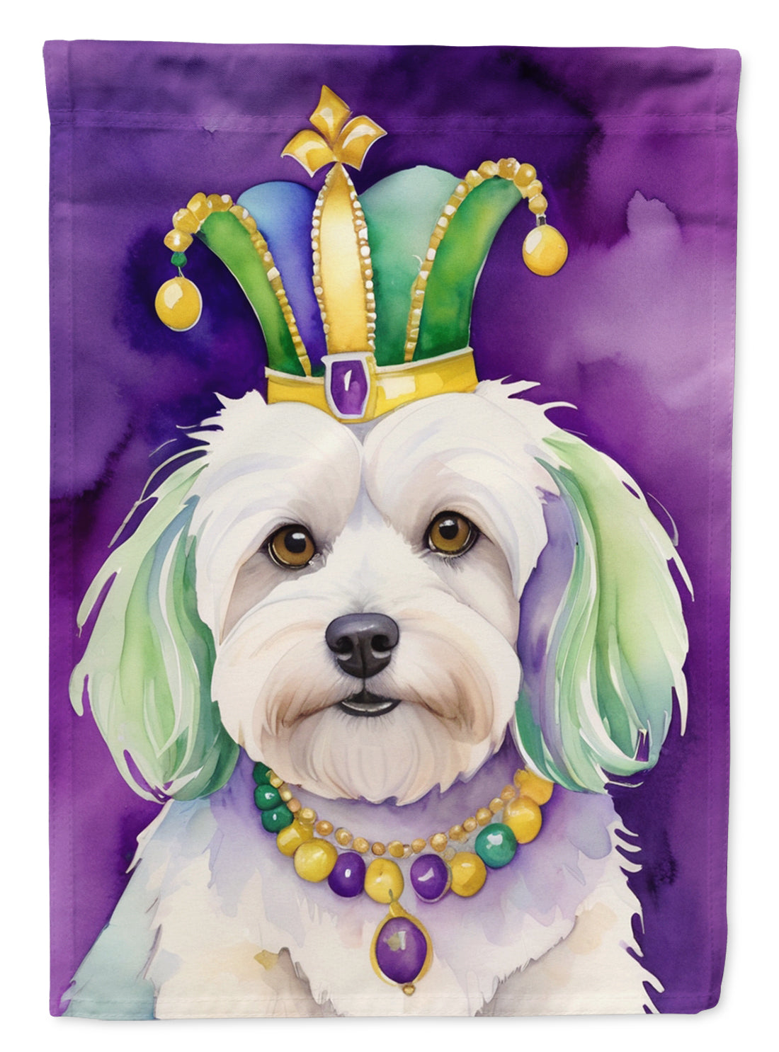 Coton de Tulear King of Mardi Gras House Flag 28x40 Porch Sleeve Pole Decorative Outside Yard Banner Artwork Wall Hanging, Polyester