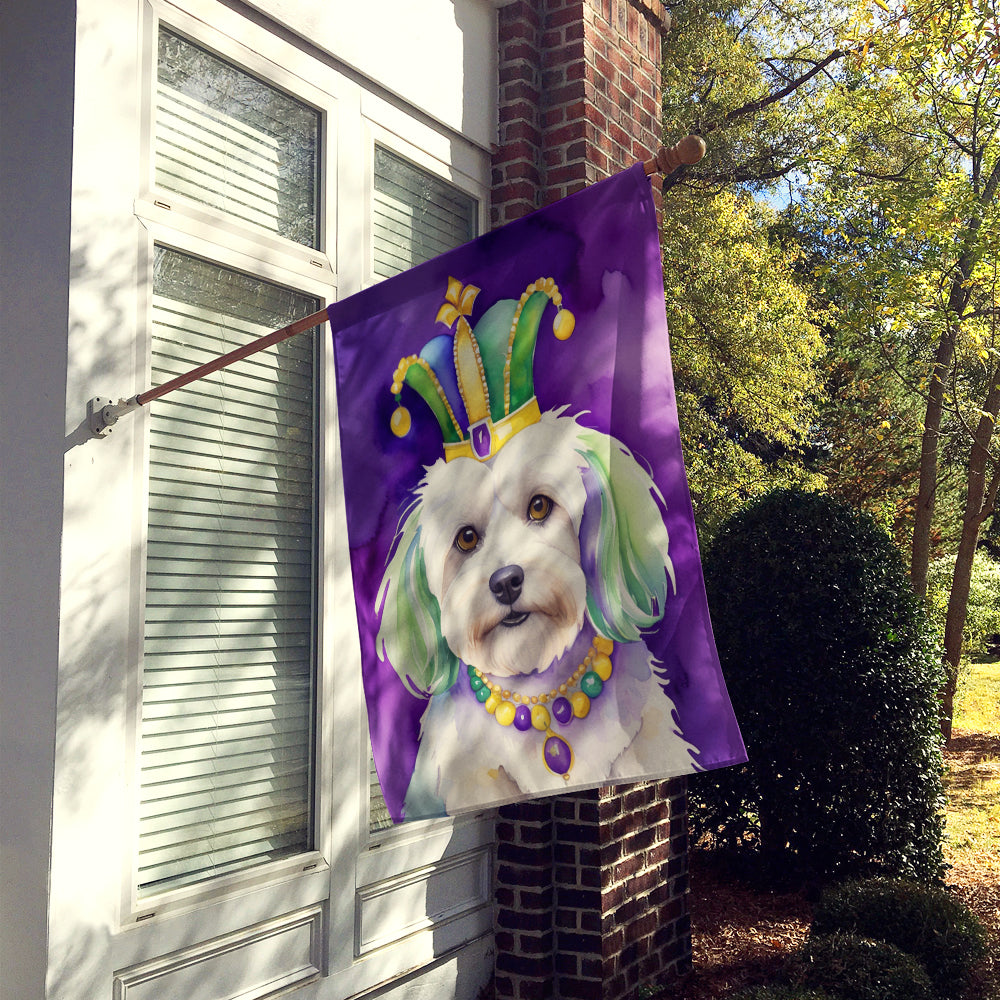 Coton de Tulear King of Mardi Gras House Flag 28x40 Porch Sleeve Pole Decorative Outside Yard Banner Artwork Wall Hanging, Polyester