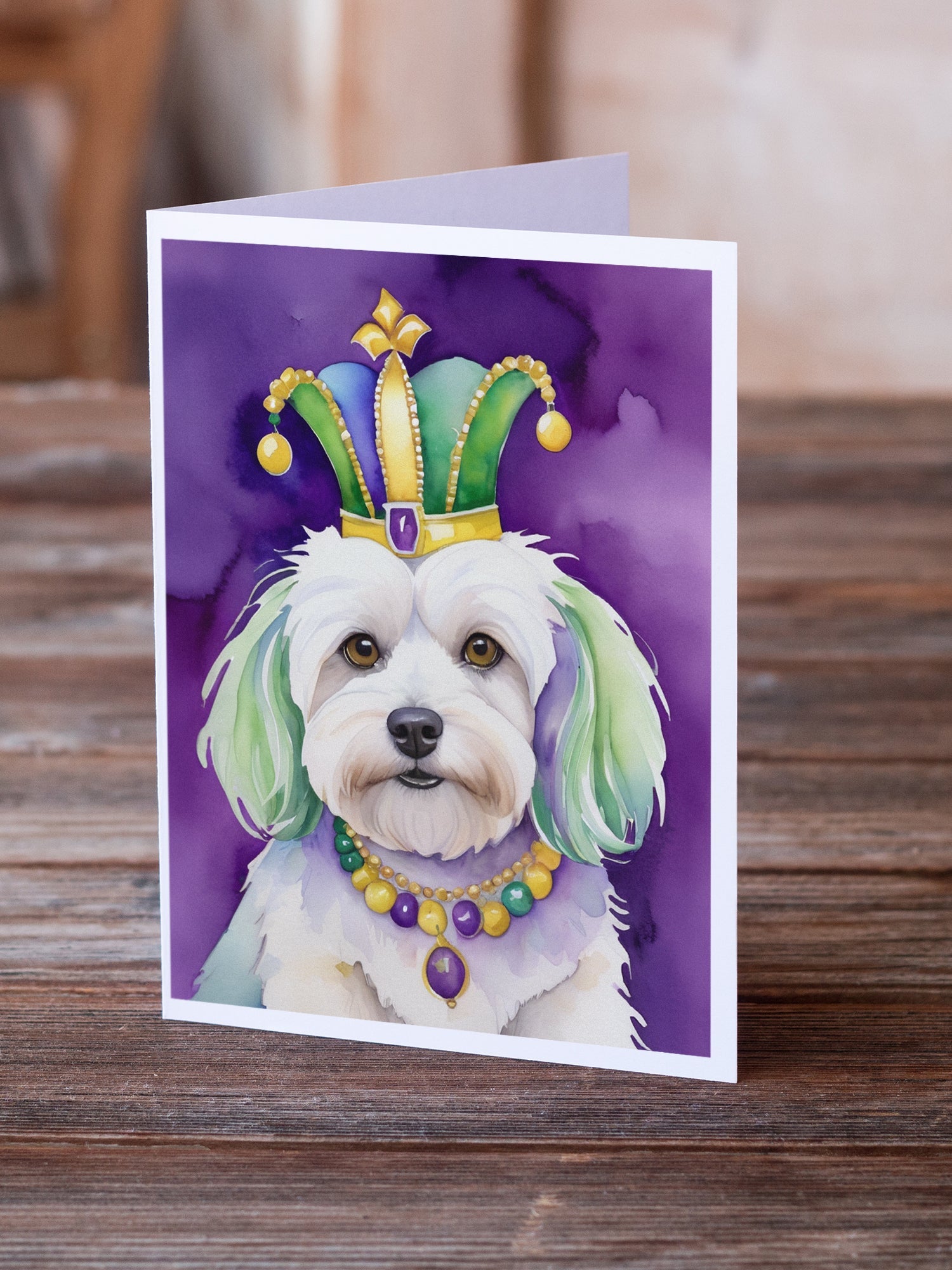 Coton de Tulear King of Mardi Gras Greeting Cards Pack of 8 Blank Cards with Envelopes Whimsical A7 Size 5x7