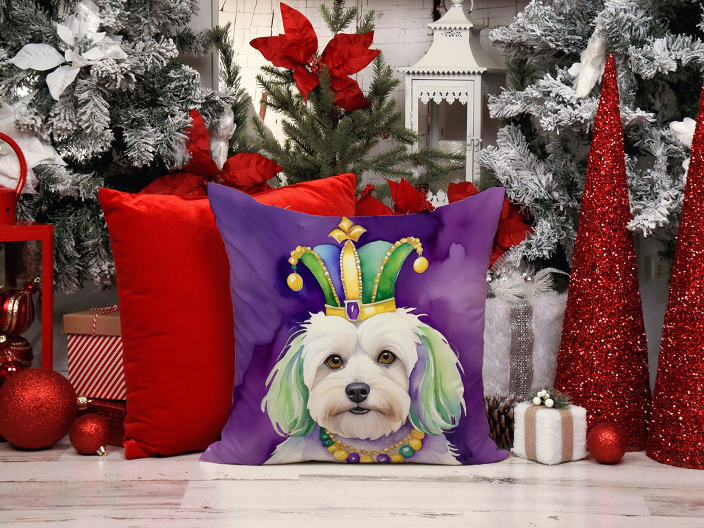 Coton de Tulear King of Mardi Gras Decorative Throw Pillow 14x14 Indoor Outdoor Accent Cushion, Fabric Cover with Insert for Sofa, Bed, Porch & Living Room