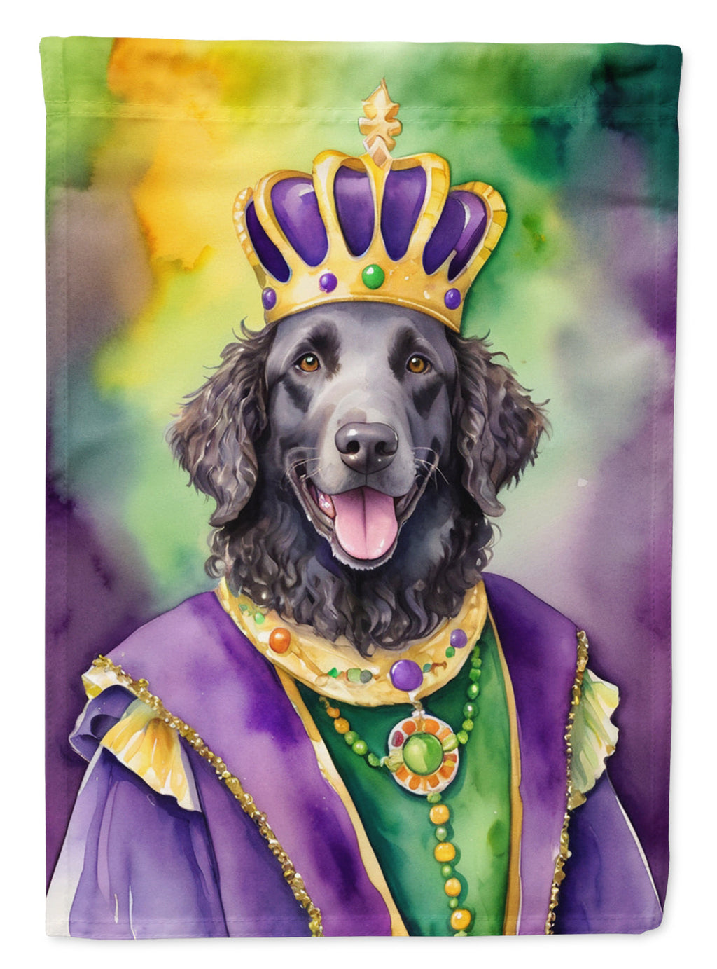 Curly-Coated Retriever King of Mardi Gras House Flag 28x40 Porch Sleeve Pole Decorative Outside Yard Banner Artwork Wall Hanging, Polyester