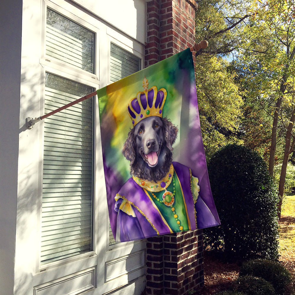 Curly-Coated Retriever King of Mardi Gras House Flag 28x40 Porch Sleeve Pole Decorative Outside Yard Banner Artwork Wall Hanging, Polyester