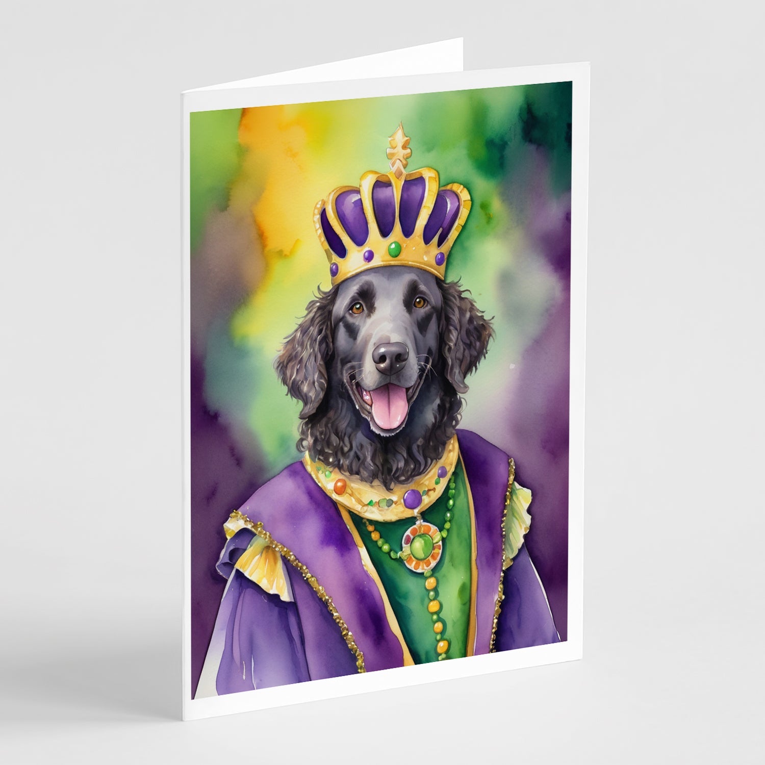 Curly-Coated Retriever King of Mardi Gras Greeting Cards Pack of 8 Blank Cards with Envelopes Whimsical A7 Size 5x7