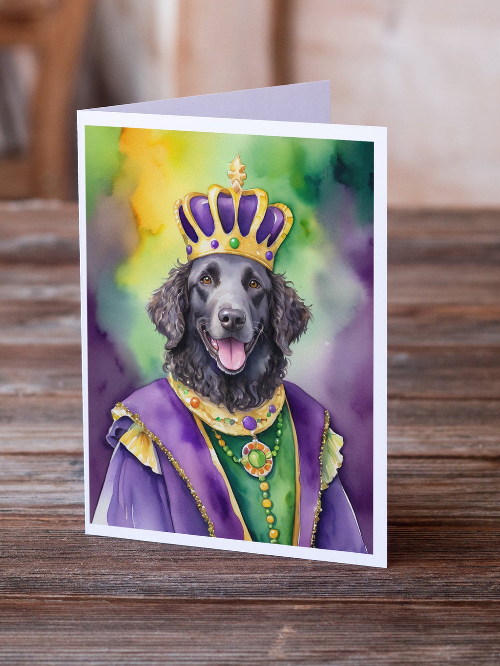 Curly-Coated Retriever King of Mardi Gras Greeting Cards Pack of 8 Blank Cards with Envelopes Whimsical A7 Size 5x7