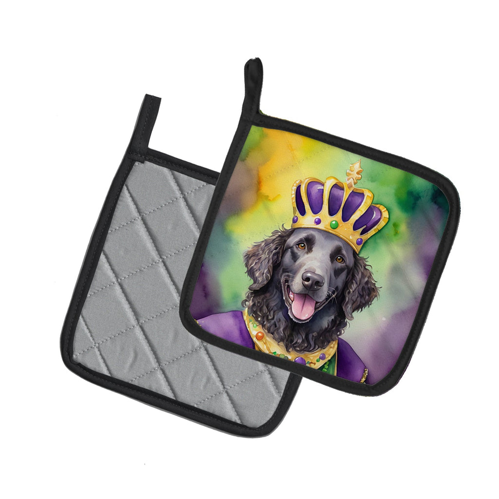 Curly-Coated Retriever King of Mardi Gras Pot Holder Set of 2 Heat Resistant Quilted Hot Pads 7.5 x 7.5 Inch, Insulated Kitchen Trivets for Cooking & Baking