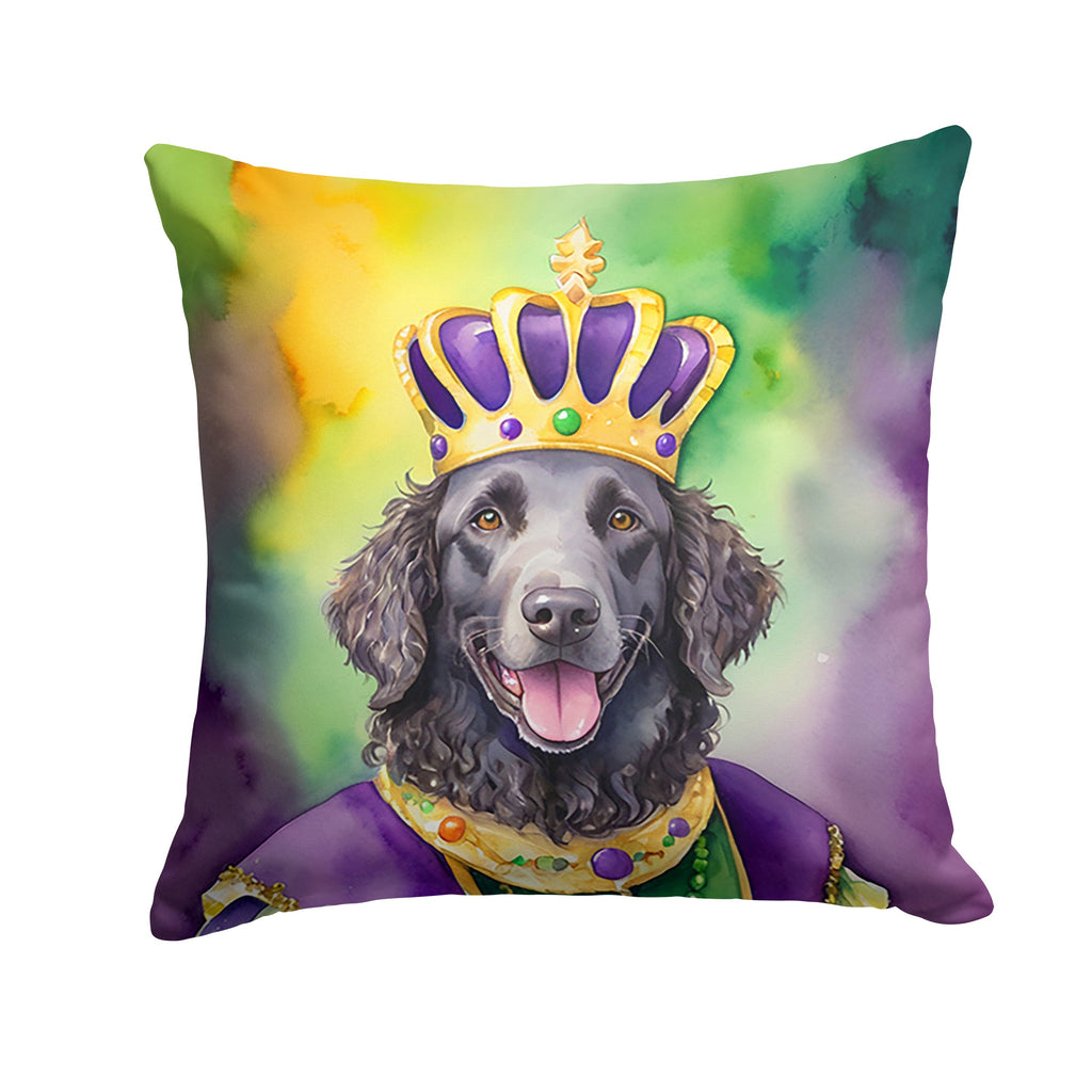 Curly-Coated Retriever King of Mardi Gras Decorative Throw Pillow 14x14 Indoor Outdoor Accent Cushion, Fabric Cover with Insert for Sofa, Bed, Porch & Living Room
