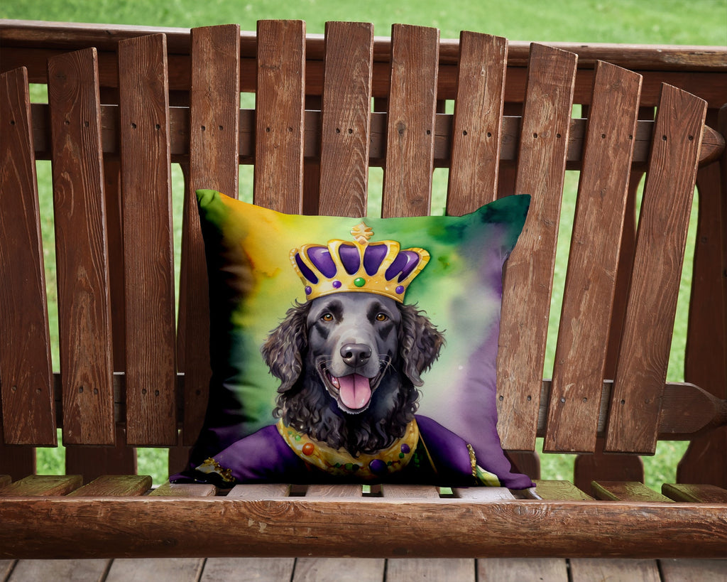 Curly-Coated Retriever King of Mardi Gras Decorative Throw Pillow 14x14 Indoor Outdoor Accent Cushion, Fabric Cover with Insert for Sofa, Bed, Porch & Living Room