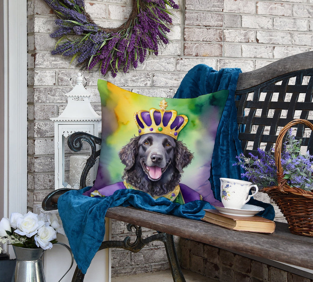 Curly-Coated Retriever King of Mardi Gras Decorative Throw Pillow 18x18 Indoor Outdoor Accent Cushion, Fabric Cover with Insert for Sofa, Bed, Porch & Living Room