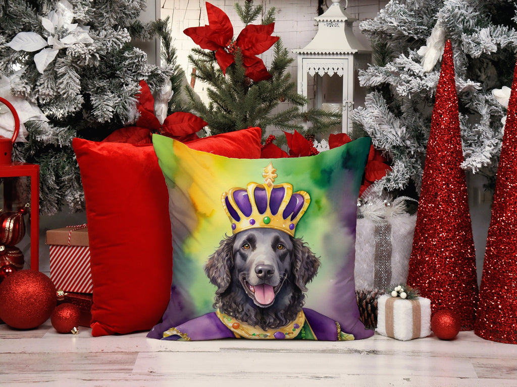 Curly-Coated Retriever King of Mardi Gras Decorative Throw Pillow 18x18 Indoor Outdoor Accent Cushion, Fabric Cover with Insert for Sofa, Bed, Porch & Living Room