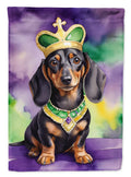 Dachshund King of Mardi Gras House Flag 28x40 Porch Sleeve Pole Decorative Outside Yard Banner Artwork Wall Hanging, Polyester