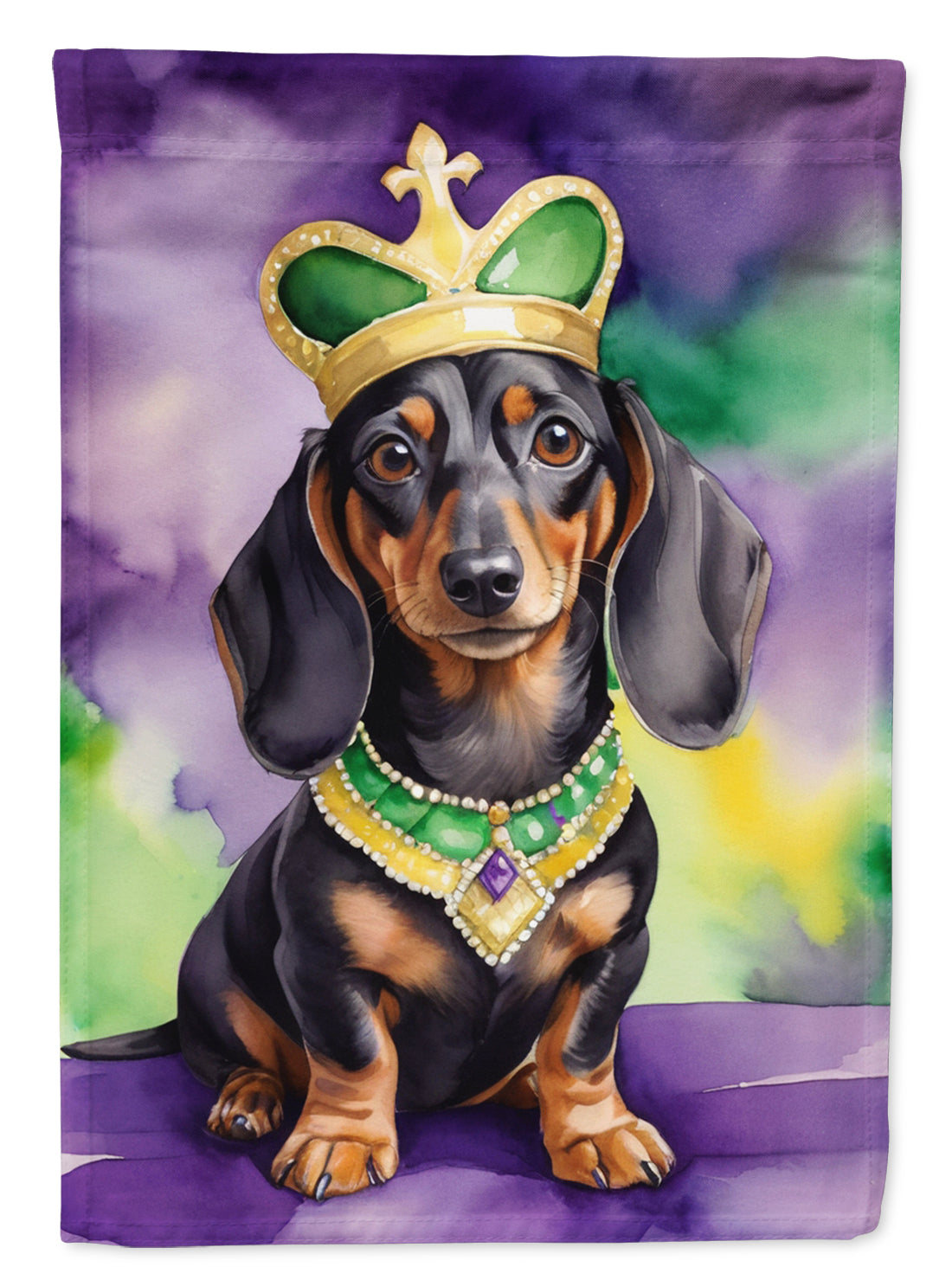 Dachshund King of Mardi Gras House Flag 28x40 Porch Sleeve Pole Decorative Outside Yard Banner Artwork Wall Hanging, Polyester