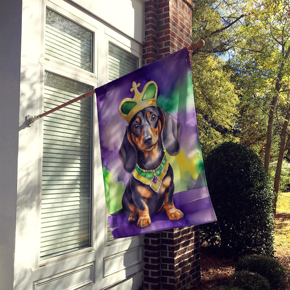 Dachshund King of Mardi Gras House Flag 28x40 Porch Sleeve Pole Decorative Outside Yard Banner Artwork Wall Hanging, Polyester