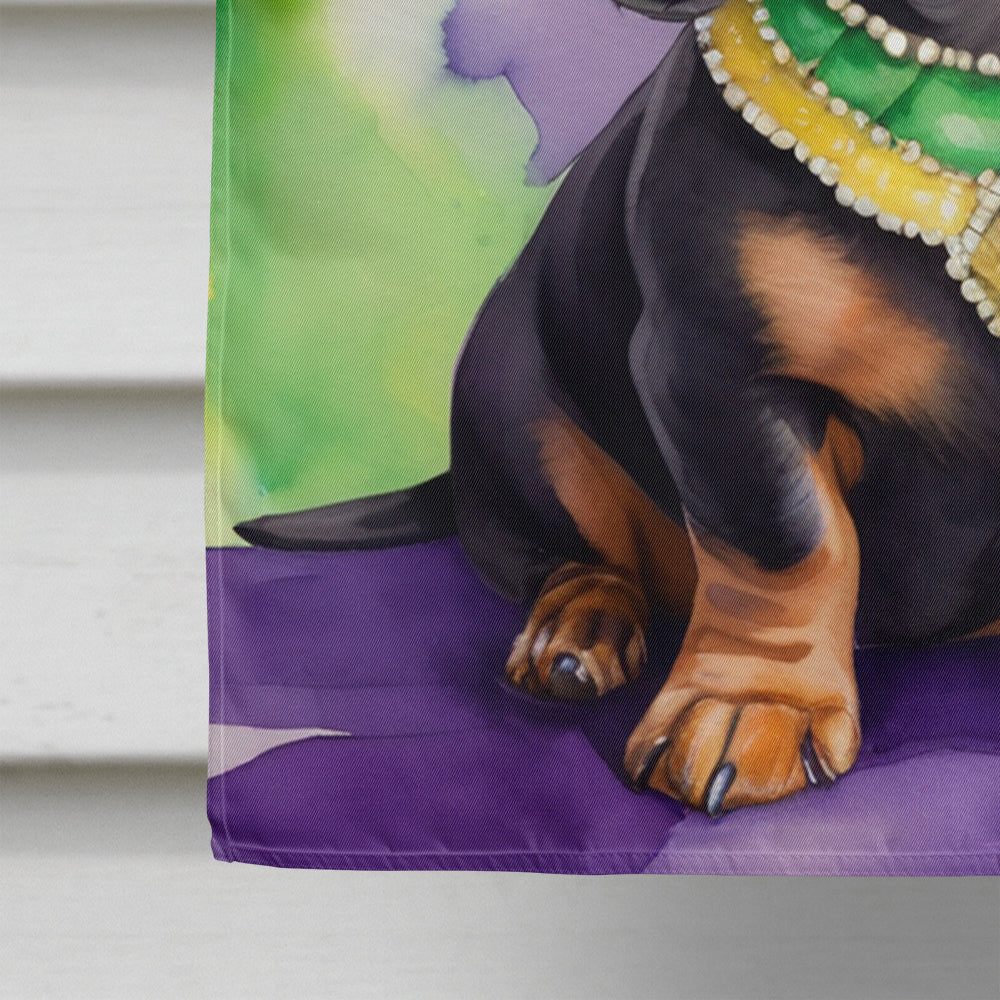 Dachshund King of Mardi Gras House Flag 28x40 Porch Sleeve Pole Decorative Outside Yard Banner Artwork Wall Hanging, Polyester