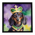Dachshund King of Mardi Gras Framed Metal Print Bathroom, Kitchen, Office, Home Decor Wall Art Ready to Hang, Square, 8X8