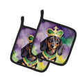 Dachshund King of Mardi Gras Pot Holder Set of 2 Heat Resistant Quilted Hot Pads 7.5 x 7.5 Inch, Insulated Kitchen Trivets for Cooking & Baking
