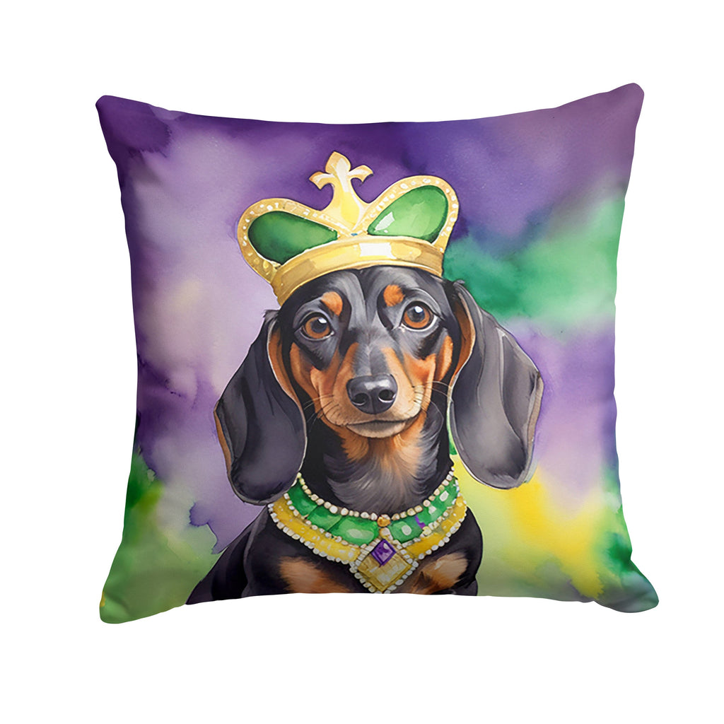 Dachshund King of Mardi Gras Decorative Throw Pillow 14x14 Indoor Outdoor Accent Cushion, Fabric Cover with Insert for Sofa, Bed, Porch & Living Room