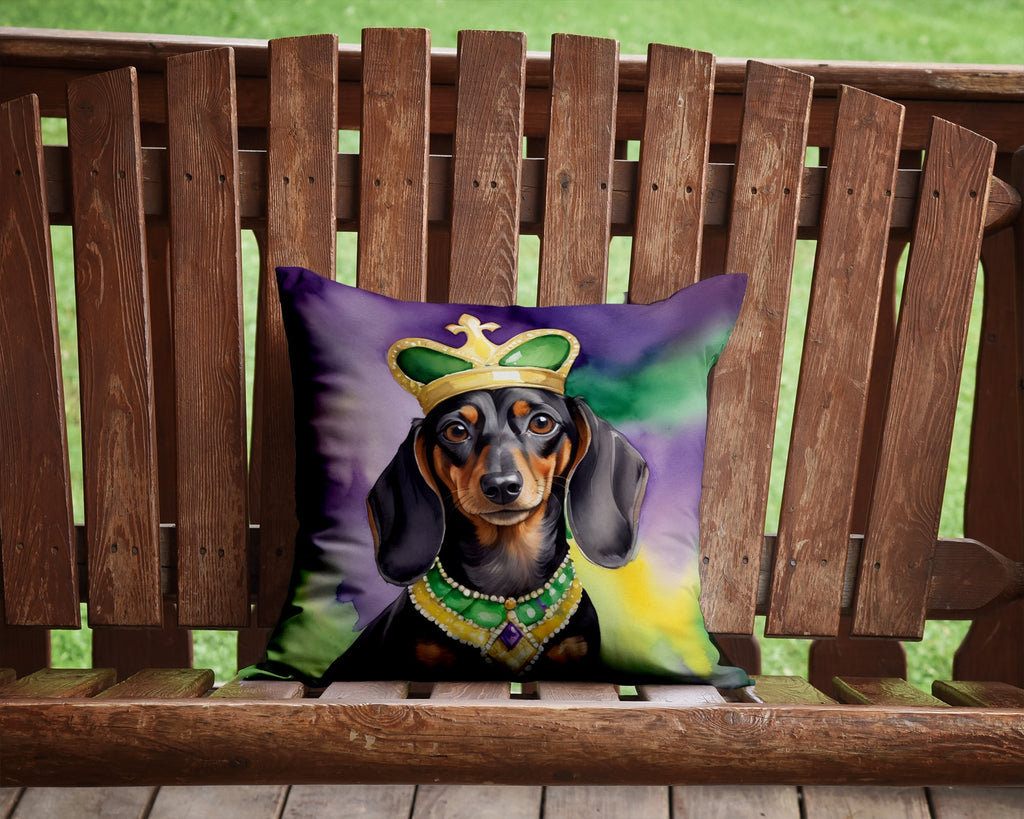 Dachshund King of Mardi Gras Decorative Throw Pillow 14x14 Indoor Outdoor Accent Cushion, Fabric Cover with Insert for Sofa, Bed, Porch & Living Room
