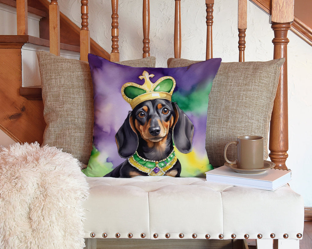 Dachshund King of Mardi Gras Decorative Throw Pillow 14x14 Indoor Outdoor Accent Cushion, Fabric Cover with Insert for Sofa, Bed, Porch & Living Room