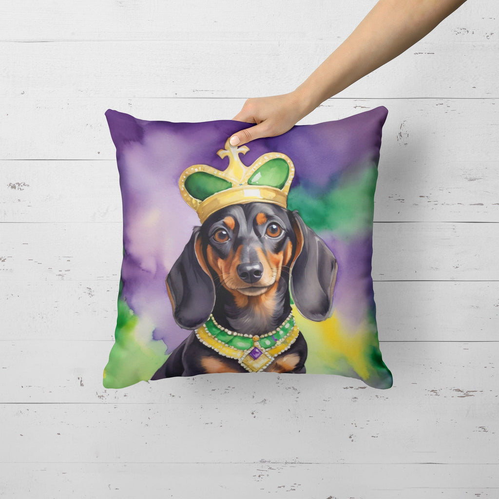 Dachshund King of Mardi Gras Decorative Throw Pillow 18x18 Indoor Outdoor Accent Cushion, Fabric Cover with Insert for Sofa, Bed, Porch & Living Room