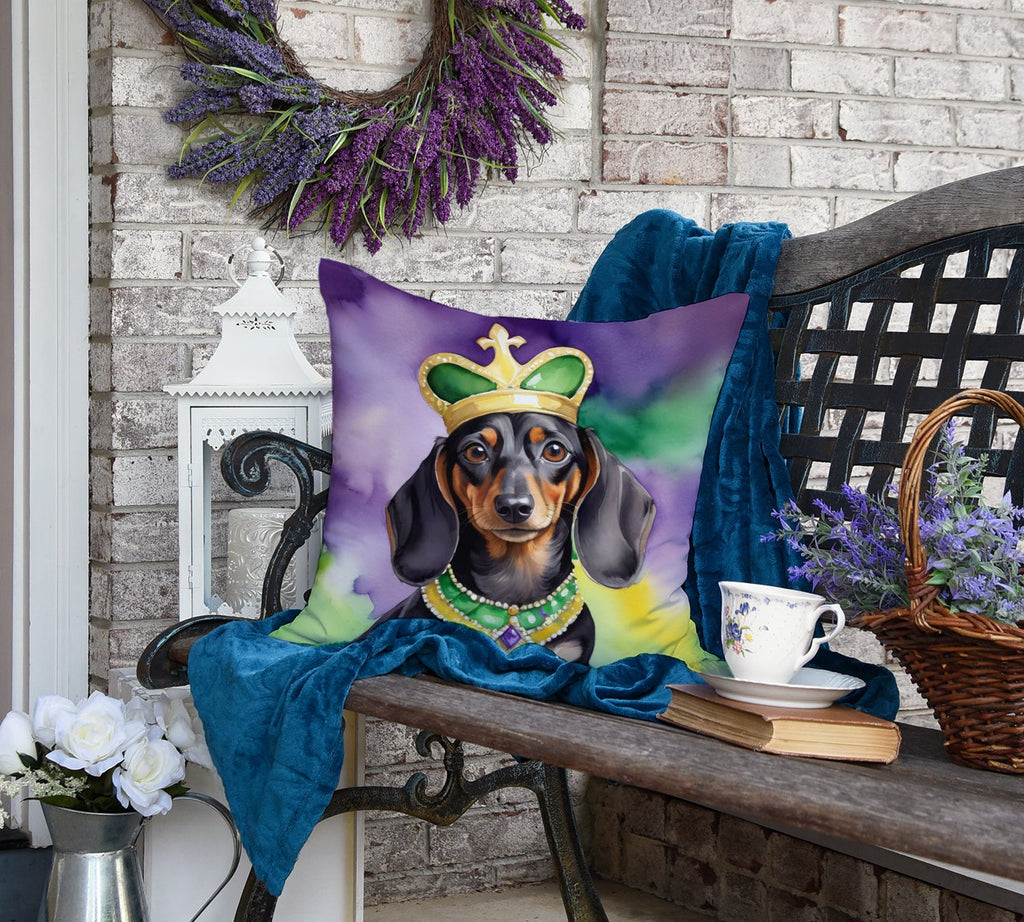 Dachshund King of Mardi Gras Decorative Throw Pillow 18x18 Indoor Outdoor Accent Cushion, Fabric Cover with Insert for Sofa, Bed, Porch & Living Room