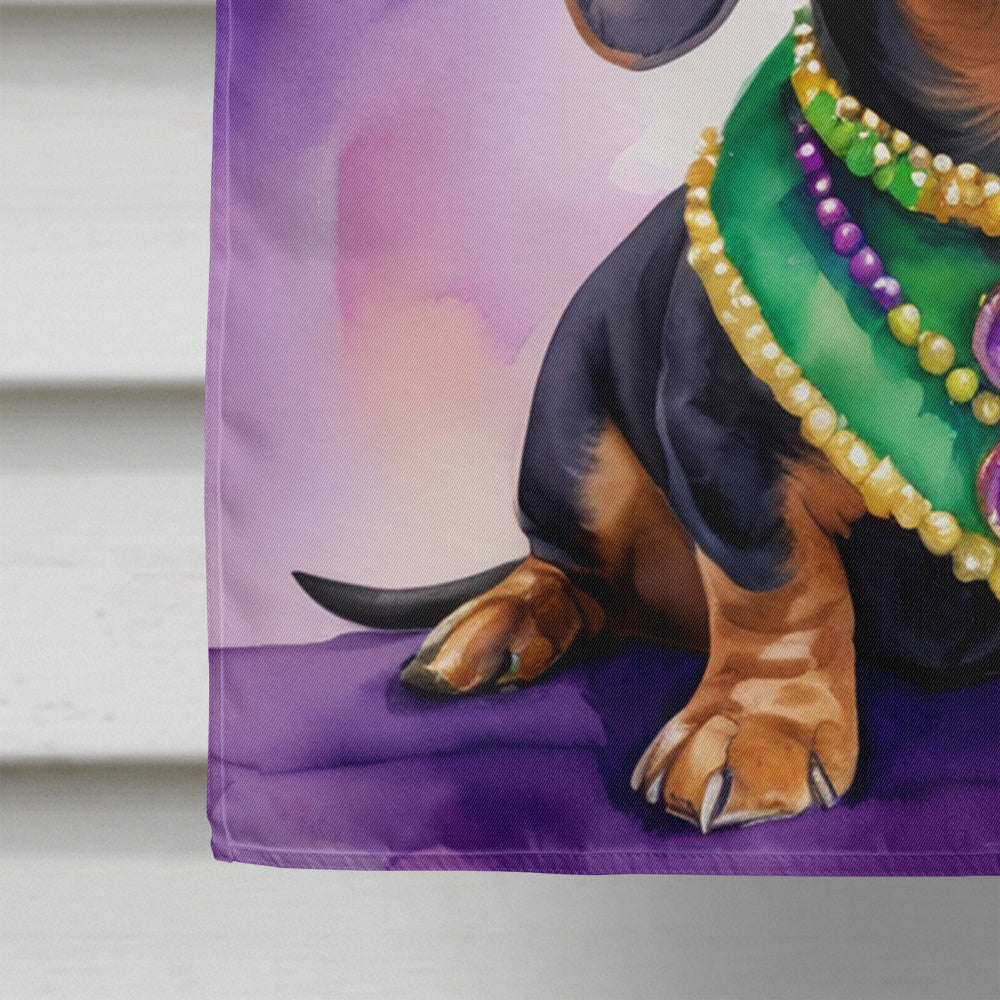 Dachshund King of Mardi Gras House Flag 28x40 Porch Sleeve Pole Decorative Outside Yard Banner Artwork Wall Hanging, Polyester