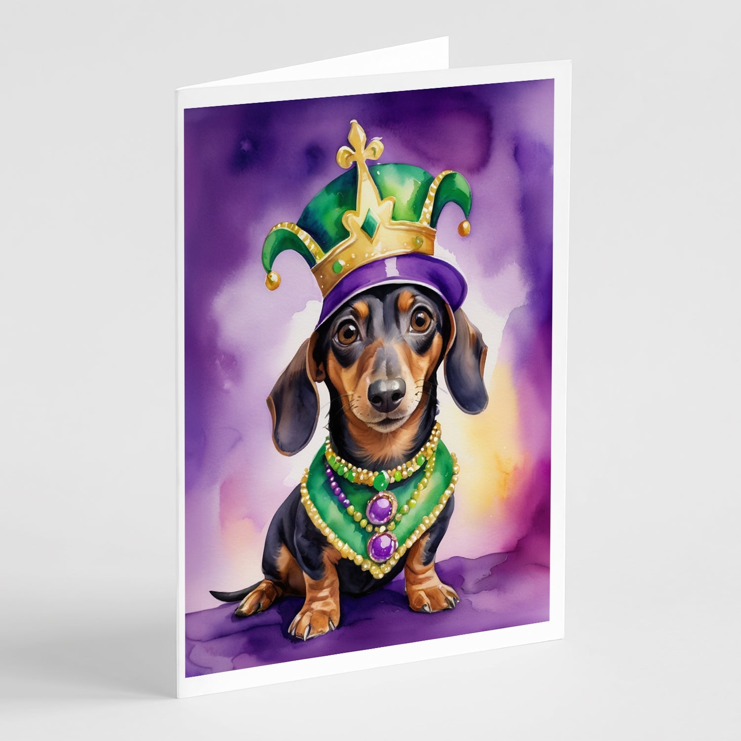 Dachshund King of Mardi Gras Greeting Cards Pack of 8 Blank Cards with Envelopes Whimsical A7 Size 5x7