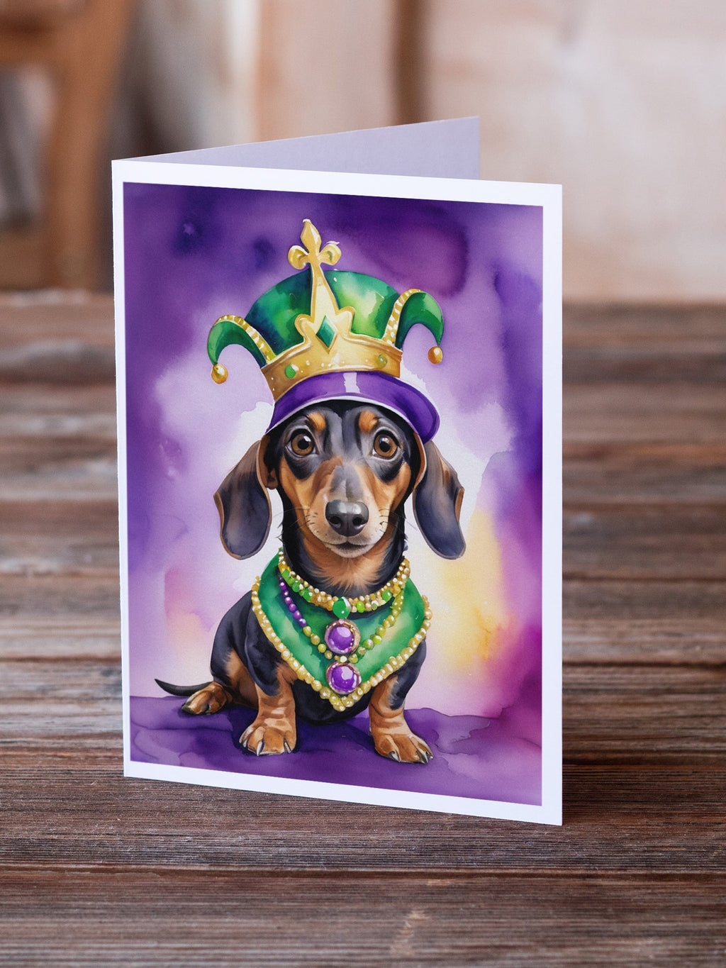 Dachshund King of Mardi Gras Greeting Cards Pack of 8 Blank Cards with Envelopes Whimsical A7 Size 5x7