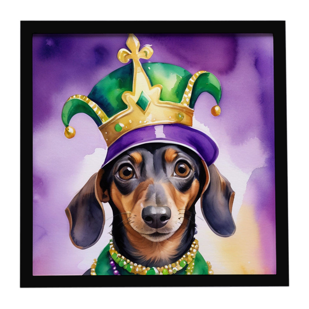 Dachshund King of Mardi Gras Framed Metal Print Bathroom, Kitchen, Office, Home Decor Wall Art Ready to Hang, Square, 8X8