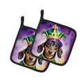 Dachshund King of Mardi Gras Pot Holder Set of 2 Heat Resistant Quilted Hot Pads 7.5 x 7.5 Inch, Insulated Kitchen Trivets for Cooking & Baking