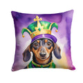 Dachshund King of Mardi Gras Decorative Throw Pillow 14x14 Indoor Outdoor Accent Cushion, Fabric Cover with Insert for Sofa, Bed, Porch & Living Room